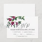 エレガントなモダン水彩の濃いピンクのワイルドフラワー 出欠カード (正面/裏面)