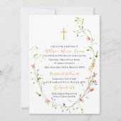 エレガントなモダン水彩の野生の花の洗礼 招待状 (正面)