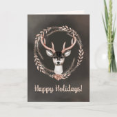 エレガントなモダン水彩画の鹿のクリスマスカード シーズンカード (正面)