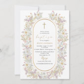 エレガントなモダン水彩花の洗礼 招待状 (正面)