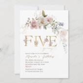 エレガントなモダン水彩花の5歳誕生日 バ 招待状 (正面)