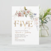 エレガントなモダン水彩花の5歳誕生日 バ 招待状 (スタンド正面)