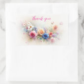 エレガントなモダン水彩花アート ありがとう 長方形シール (バッグ)