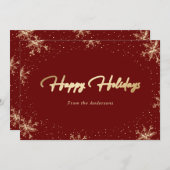 エレガントなモダン赤金雪の結晶 シーズンカード (正面/裏面)
