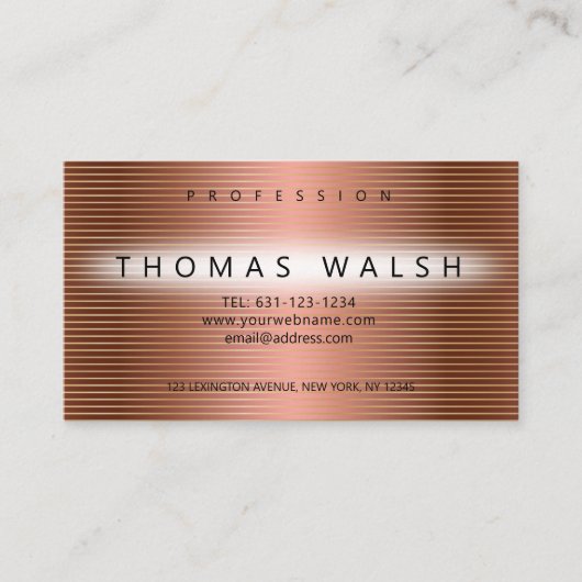 エレガントなモダン銅カードに金のライン 名刺 (正面)
