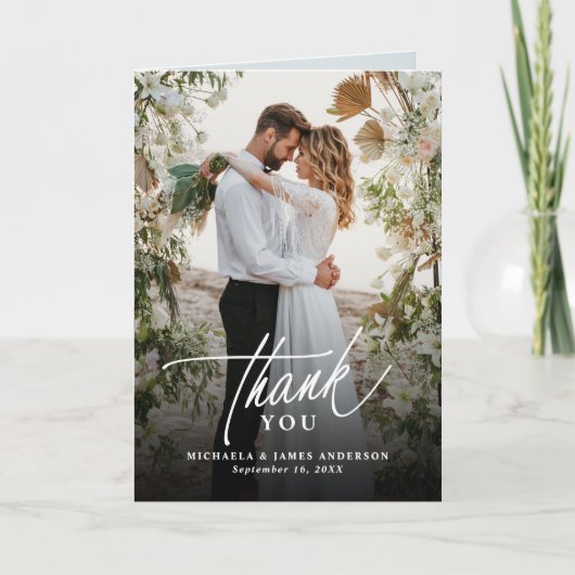 エレガントなモダン8枚写真ウェディング サンキューカード (正面)