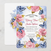 エレガントなモダン ダスティピンク ローズ フローラル 招待状 (正面/裏面)