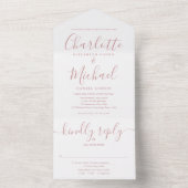 エレガントなモダン ダスティローズ スクリプト ウェディング オールインワン オールインワン招待状 (内側)