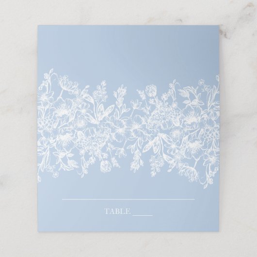 エレガントなモダン ダスティーブルー ワイルドフラワー プレースカード (外部開封)
