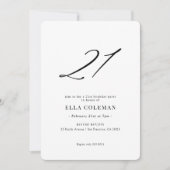 エレガントなモダン ナンバー 21歳の誕生日 招待状 (正面)