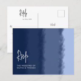 エレガントなモダン ネイビー ビーチ ウェーブ ウェディング 食事 RSVP インビテーションポストカード