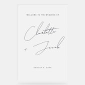 エレガントなモダン ネーム スクリプト ウェルカム フロステッド ウェディング アクリルサイン (正面)