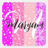 エレガントなモダン ネーム モノグラム パステル ピンク スクエアシール (正面)