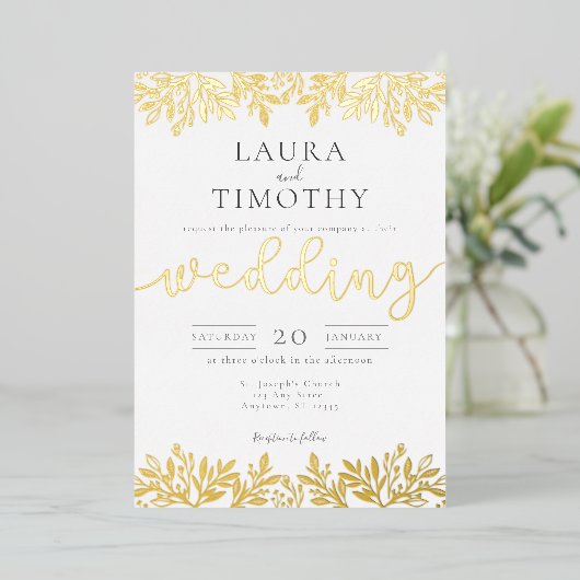 エレガントなモダン フラワー ウェディング フォイル インビテーション 箔招待状 (立ち正面)