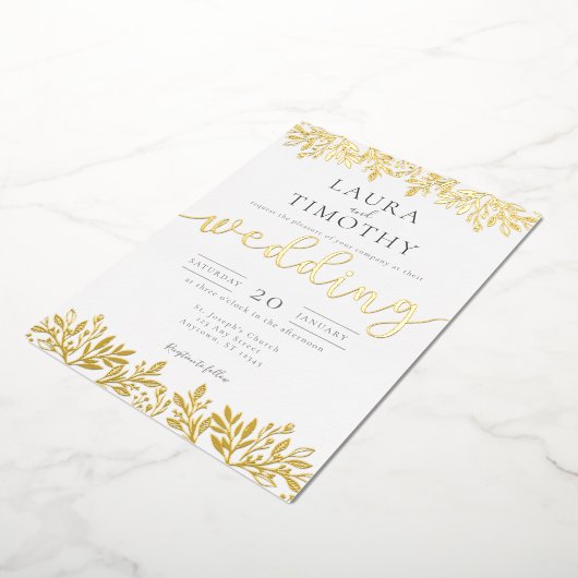 エレガントなモダン フラワー ウェディング フォイル インビテーション 箔招待状 (回転した状態)