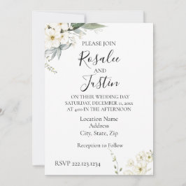 エレガントなモダン フラワー ウェディング 招待状