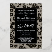 エレガントなモダン フローラル 編集可能なテンプレート ブラック 箔招待状 (正面)