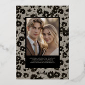 エレガントなモダン フローラル 編集可能なテンプレート ブラック 箔招待状 (裏面)