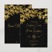 エレガントなモダン ブラック ゴールドの結婚式招待状 招待状 (正面/裏面)