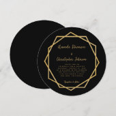 エレガントなモダン ブラック ゴールド ジオメトリック ウェディング 招待状 (正面/裏面)