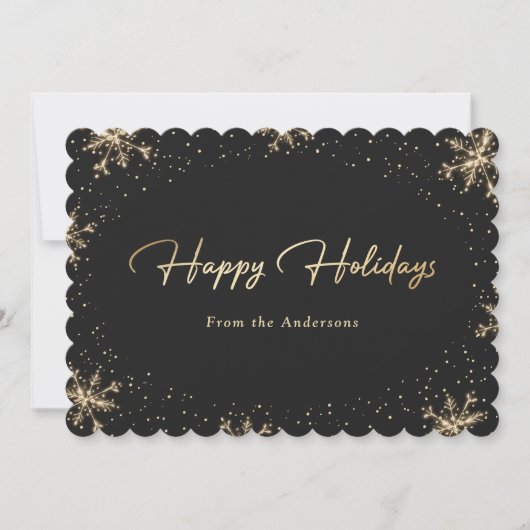 エレガントなモダン ブラック ゴールド スノーフレーク シーズンカード (正面)