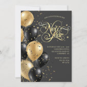 エレガントなモダン ブラック ゴールド ニューヨークイブ パーティー 招待状 (正面)