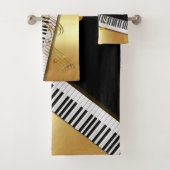 エレガントなモダン ブラック ゴールド ミュージック ノーツ, ピアノ キー バスタオルセット (インサイチュ)