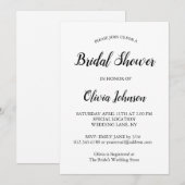 エレガントなモダン ブラック スクリプト ホワイト ブライダル シャワー 招待状 (正面/裏面)