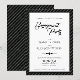 エレガントなモダン ブラック＆ホワイトのエンゲージメントパーティー 招待状