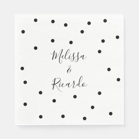 エレガントなモダン ブラック＆ホワイトのドット スタンダードランチョンナプキン (正面)