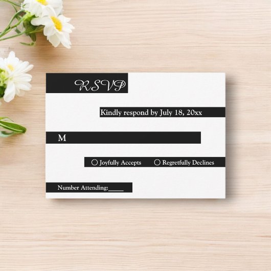 エレガントなモダン ブラック＆ホワイト ウェディング 出欠カード