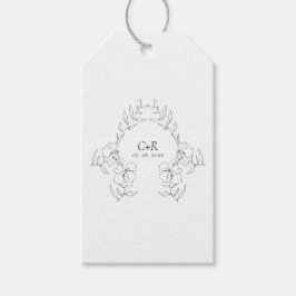 エレガントなモダン ブラック/ホワイト フラワー リース ギフトタグ