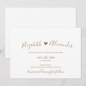 エレガントなモダン ホワイトゴールド スクリプト ハート ウェディング 招待状 (正面/裏面)