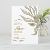 エレガントなモダン ボタニカル フラワー & ゴールドの筆記 招待状 (スタンド正面)