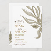 エレガントなモダン ボタニカル フラワー & ゴールドの筆記 招待状 (正面/裏面)