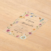 エレガントなモダン ボーホー ワイルドフラワー ウェディング アクリル招待状 (レイダウン)