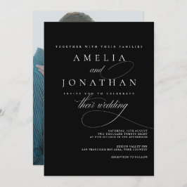 エレガントなモダン ミニマル スクリプト 結婚式招待状 招待状