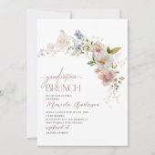 エレガントなモダン 水彩花 グラデュエーション ブラウン 招待状 (正面)