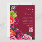 エレガントなモダンQRコード付きバイオレットウェディング 招待状 (正面)