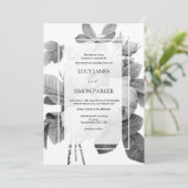 エレガントなモノクロのフランス ヴィンテージ ローズ 招待状 (スタンド正面)