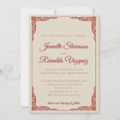 エレガントなモノクロのルビーレッドボーン ホワイトウェディング 招待状 (正面)