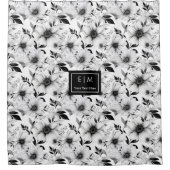 エレガントなモノクロの植物柄シャワーカーテン シャワーカーテン (正面)