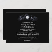 エレガントなモノクロの黒花の結婚後お披露目 招待状 (正面/裏面)