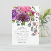 エレガントなモノクローム水彩花のウェディング 招待状 (スタンド正面)