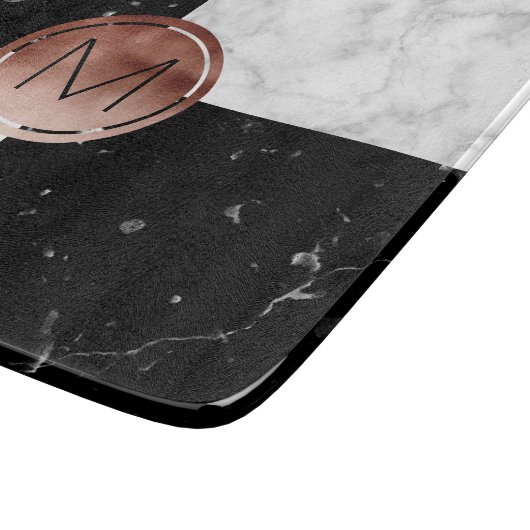 エレガントなモノグラムのばら色の金ゴールドの白黒の大理石 カッティングボード (角)