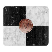 エレガントなモノグラムのばら色の金ゴールドの白黒の大理石 カッティングボード (正面)