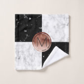 エレガントなモノグラムのばら色の金ゴールドの白黒の大理石 バスタオルセット (ウォッシュタオル)