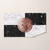 エレガントなモノグラムのばら色の金ゴールドの白黒の大理石 バスタオルセット (ハンドタオル)