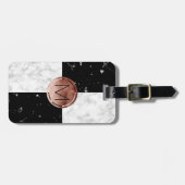 エレガントなモノグラムのばら色の金ゴールドの白黒の大理石 ラゲッジタグ (正面横)
