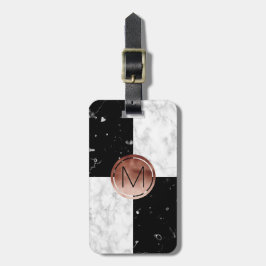 エレガントなモノグラムのばら色の金ゴールドの白黒の大理石 ラゲッジタグ